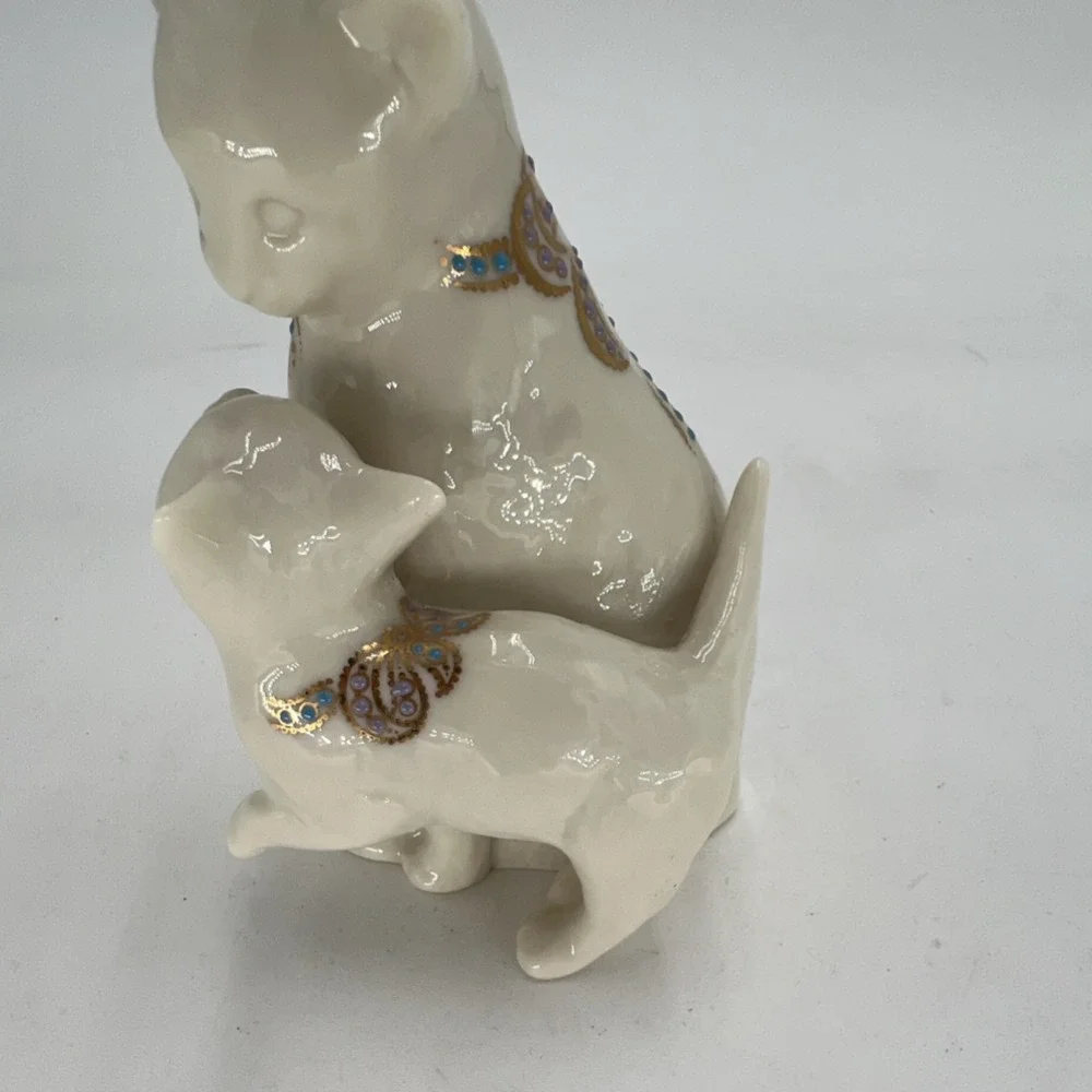 Lenox Jewels Collection Porcelain Cat Figurine White Gold Blue Bow